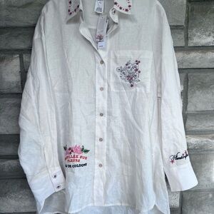 Agua Bendita Été Swan Oversized Hi Lo Shirt, MSRP $230 Size M/L and Xs/s Linen